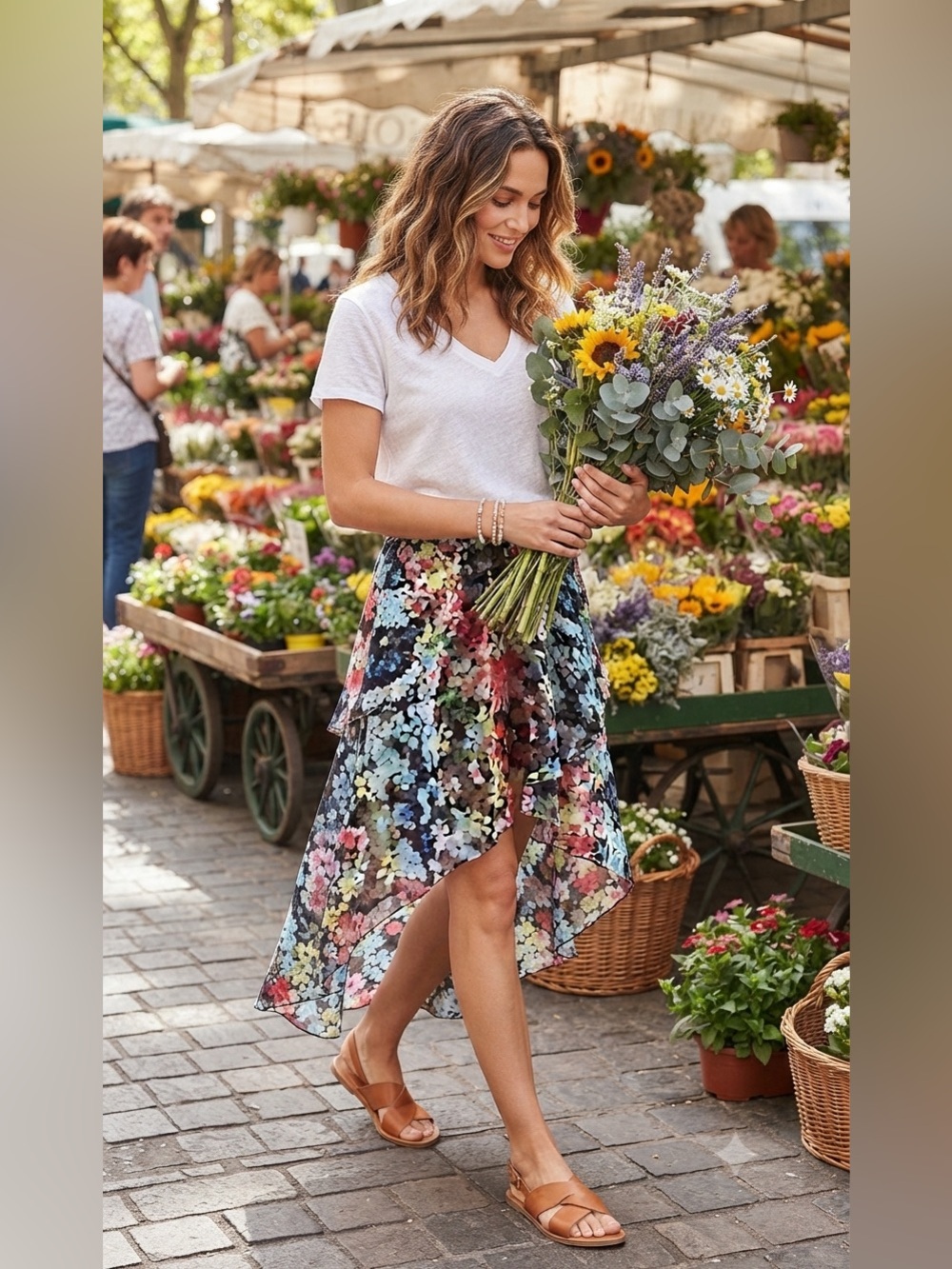 Joe Benbasset Floral Asymmetrical Skirt, Size Medium